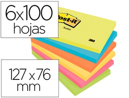 [FT510283557 (L655-N)] BLOC DE NOTAS ADHESIVAS QUITA Y PON POST-IT 76X127 MM NEON PACK DE 6 BLOCS SURTIDO