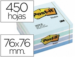 [FT510093212] BLOC DE NOTAS ADHESIVAS QUITA Y PON POST-IT 76X76 MM CUBO COLOR AZUL PASTEL 450 HOJAS