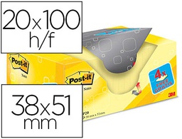 [653CY-VP20] BLOC DE NOTAS ADHESIVAS QUITA Y PON POST-IT AMARILLO CANARIO 38X51 MM PACK PROMOCIONAL 16+4 GRATIS