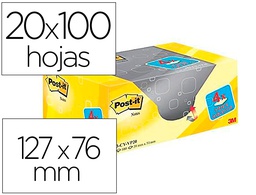 [655CY-VP20] BLOC DE NOTAS ADHESIVAS QUITA Y PON POST-IT AMARILLO CANARIO 76X127 MM PACK PROMOCIONAL 16+4 GRATIS