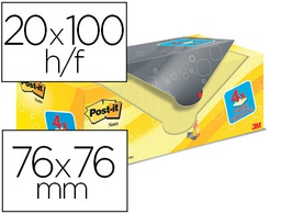[654CY-VP20] BLOC DE NOTAS ADHESIVAS QUITA Y PON POST-IT AMARILLO CANARIO 76X76 MM PACK PROMOCIONAL 16+4 GRATIS