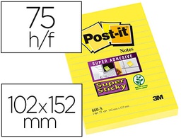 [FT510093832] BLOC DE NOTAS ADHESIVAS QUITA Y PON POST-IT SUPER STICKY RAYADO AMARILLO ULTRA 102X152 MM