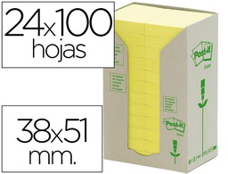 [FT510110388] BLOC DE NOTAS ADHESIVAS QUITA Y PON RECICLADA EN TORRE POST-IT 38 X 51 MM 24 BLOCS 653 RECICLADO