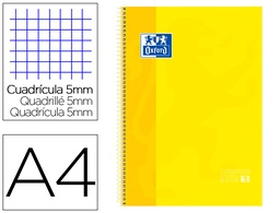 [100430200] BLOC ESPIRAL OXFORD TAPA EXTRADURA MICROPERFORADO DIN A4 80 HOJAS CUADROS 5MM COLOR AMARILLO