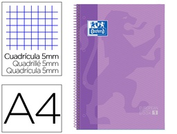 [100430201] BLOC ESPIRAL OXFORD TAPA EXTRADURA MICROPERFORADO DIN A4 80 HOJAS CUADROS 5MM -COLOR LILA