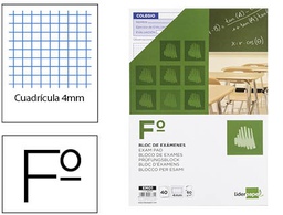 [EM01] BLOC EXAMENES LIDERPAPEL CUADRO 4MM FOLIO 40 HOJAS 60G/M2