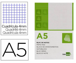 [BN03] BLOC NOTAS LIDERPAPEL CUADRO 4MM A5 80 HOJAS 60G/M2 PERFORADO