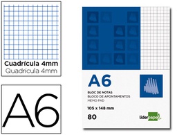 [BN05] BLOC NOTAS LIDERPAPEL CUADRO 4MM A6 80 HOJAS 60G/M2 PERFORADO