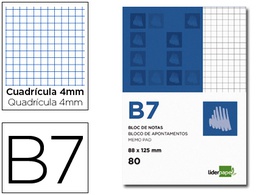 [BN07] BLOC NOTAS LIDERPAPEL CUADRO 4MM B7 80 HOJAS 60G/M2 PERFORADO