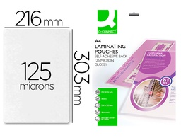 [KF24056] BOLSA DE PLASTIFICAR Q-CONNECT 303 X 216 MM 125 MC DIN A4 AUTOADHESIVAS CAJA DE 25 UNIDADES