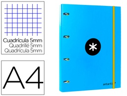 [AW10] CARPETA CON RECAMBIO ANTARTIK A4 CUADRO 5MM FORRADA 4 ANILLAS 25MM REDONDAS COLOR AZUL