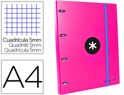 [AW02] CARPETA CON RECAMBIO ANTARTIK A4 CUADRO 5MM FORRADA 4 ANILLAS 25MM REDONDAS COLOR ROSA