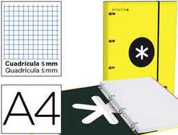 [AW35] CARPETA CON RECAMBIO Y SOLAPA LIDERPAPEL ANTARTIK A4 CUADRO 5 MM FORRADA 4 ANILLAS REDONDAS 40MM COLOR AMARILLO
