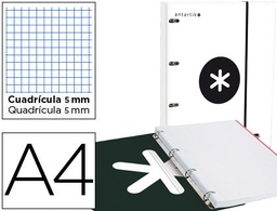 [AW40] CARPETA CON RECAMBIO Y SOLAPA LIDERPAPEL ANTARTIK A4 CUADRO 5 MM FORRADA 4 ANILLAS REDONDAS 40MM COLOR BLANCO