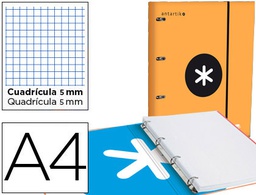 [AW39] CARPETA CON RECAMBIO Y SOLAPA LIDERPAPEL ANTARTIK A4 CUADRO 5 MM FORRADA 4 ANILLAS REDONDAS 40MM COLOR NARANJA