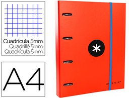 [AW36] CARPETA CON RECAMBIO ANTARTIK A4 CUADRO 5MM FORRADA 4 ANILLAS 40MM REDONDAS CON SOLAPA COLOR ROJO
