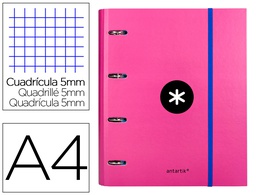 [AW37] CARPETA CON RECAMBIO ANTARTIK A4 CUADRO 5MM FORRADA 4 ANILLAS 40MM REDONDAS CON SOLAPA COLOR ROSA
