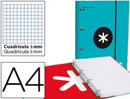 [AW38] CARPETA CON RECAMBIO Y SOLAPA LIDERPAPEL ANTARTIK A4 CUADRO 5 MM FORRADA 4 ANILLAS REDONDAS 40MM COLOR TURQUESA