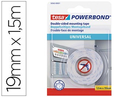 [58565-00001-00] CINTA ADHESIVA TESA DOBLE CARA POWERBOND UNIVERSAL USO INTERIOR 1,5 M X 19 MM