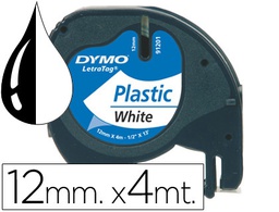 [S0721660] CINTA DYMO PLASTICO 12MMX4MT NEGRO/BLANCO PERLA PARA MAQUINA LETRATAG 91201