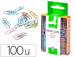 [KF02024] CLIPS COLORES RAYADOS Q-CONNECT 28 MM CAJA DE 100 UNIDADES COLORES SURTIDOS
