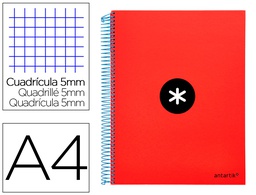 [KD22] CUADERNO ESPIRAL A4 MICRO ANTARTIK TAPA FORRADA 120H 90 GR CUADRO 5MM 5 BANDAS 4 TALADROS COLOR ROJO
