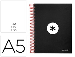 [KD60] CUADERNO ESPIRAL A5 MICRO ANTARTIK TAPA FORRADA 120H 90G LISO CON BANDAS 6 TALADROS COLOR NEGRO