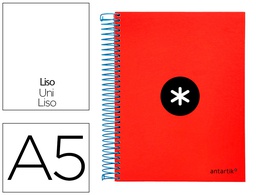 [KD52] CUADERNO ESPIRAL A5 MICRO ANTARTIK TAPA FORRADA 120H 90G LISO CON BANDAS 6 TALADROS COLOR ROJO