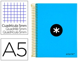 [KD31] CUADERNO ESPIRAL A5 MICRO ANTARTIK TAPA FORRADA120H 90 GR CUADRO 5MM 5 BANDAS6 TALADROS COLOR AZUL