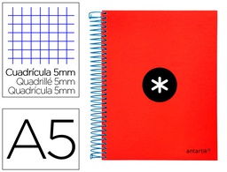 [KD32] CUADERNO ESPIRAL A5 MICRO ANTARTIK TAPA FORRADA120H 90 GR CUADRO 5MM 5 BANDAS6 TALADROS COLOR ROJO