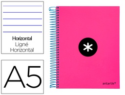 [KD15] CUADERNO ESPIRAL A5 MICRO ANTARTIK TAPA FORRADA 120H 100 GR HORIZONTAL 5 BANDAS 6 TALADROS COLOR ROSA