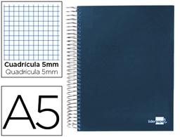 [BJ24] CUADERNO ESPIRAL LIDERPAPEL A5 MICRO PAPERCOAT TAPA FORRADA 140H 80 GR CUADRO5MM 5 BANDAS 6 TALADROS AZUL