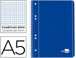 [BJ03] CUADERNO ESPIRAL LIDERPAPEL A5 MICRO SERIE AZUL TAPA BLANDA 80H 75 GR CUADRO5MM 6 TALADROS AZUL