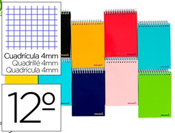 [BQ02] CUADERNO ESPIRAL LIDERPAPEL BOLSILLO DOCEAVO APAISADO SMART TAPA BLANDA 80H 60GR CUADRO 4MM COLORES SURTIDOS