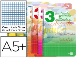 [BC45] CUADERNO ESPIRAL LIDERPAPEL CUARTO PAUTAGUIA TAPA BLANDA 40H 80 GR CUADRO PAUTADO 3 MM CON MARGEN COLORES SURTIDOS