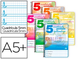 [BC47] CUADERNO ESPIRAL LIDERPAPEL CUARTO PAUTAGUIA TAPA BLANDA 40H 80 GR CUADRO PAUTADO 5MM COLORES SURTIDOS