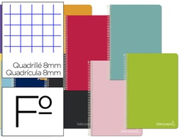 [BF66] CUADERNO ESPIRAL LIDERPAPEL FOLIO WITTY TAPA DURA 80H 75GR CUADRO 8MM CON MARGEN COLORES SURTIDOS
