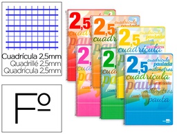 [BF55] CUADERNO ESPIRAL LIDERPAPEL FOLIO PAUTAGUIA TAPA BLANDA 80H 75 GR CUADRO PAUTADO 2,5MM CON MARGEN COLORES SURTIDOS