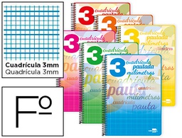 [BF53] CUADERNO ESPIRAL LIDERPAPEL FOLIO PAUTAGUIA TAPA BLANDA 80H 75 GR CUADRO PAUTADO 3MM CON MARGEN COLORES SURTIDOS