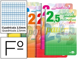 [BF80] CUADERNO ESPIRAL LIDERPAPEL FOLIO PAUTAGUIA TAPA DURA 80H 80 GR CUADRO PAUTADO 2,5MM CON MARGEN COLORES SURTIDOS