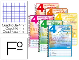 [BF82] CUADERNO ESPIRAL LIDERPAPEL FOLIO PAUTAGUIA TAPA DURA 80H 80 GR CUADRO PAUTADO 4MMCON MARGEN COLORES SURTIDOS