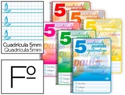 [BF83] CUADERNO ESPIRAL LIDERPAPEL FOLIO PAUTAGUIA TAPA DURA 80H 80 GR CUADRO PAUTADO 5MM CON MARGEN COLORES SURTIDOS