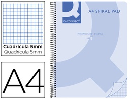 [KF10031] CUADERNO ESPIRAL Q CONNECT A4 MICRO TAPA PLASTICO 80H 70G CUADRO 5MM SIN BANDAS 4 TALADROS AZUL
