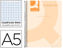 [KF10027] CUADERNO ESPIRAL Q CONNECT A5 MICRO TAPA PLASTICO 80H 70G CUADRO 5MM SIN BANDAS 6 TALADROS NARANJA