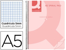 [KF10029] CUADERNO ESPIRAL Q CONNECT A5 MICRO TAPA PLASTICO 80H 70G CUADRO 5MM SIN BANDAS 6 TALADROS ROSA