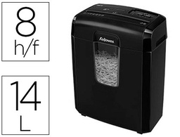 [4692101] DESTRUCTORA DE DOCUMENTOS FELLOWES 8CD CAPACIDAD DE CORTE 8H EN PARTICULAS DESTRUYE GRAPAS CLIPS TARJETAS Y CD