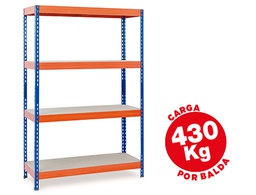 [STABIL 100/60] ESTANTERIA METALICA AR STORAGE 200X100X60CM 4 ESTANTES 430KG POR ESTANTE BANDEJAS DE MADERASIN TORNILLOS AZUL NARANJA