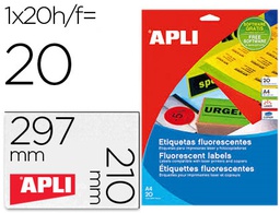 [2879] ETIQUETA ADHESIVA APLI 02879 210X297 MM PARA FOTOCOPIADORA LASER CAJA CON 20 HOJAS DIN A4 NARANJA