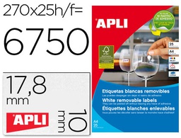 [10197] ETIQUETA ADHESIVAS APLI 10197 TAMAÑO 17,8X10 MM REMOVIBLE PARA FOTOCOPIADORA LASER INK-JET CAJA 25 HOJAS CON