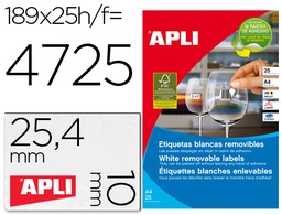 [10198] ETIQUETA ADHESIVAS APLI 10198 TAMAÑO 25,4X10 MM REMOVIBLE PARA FOTOCOPIADORA LASER INK-JET CAJA 25 HOJAS CON